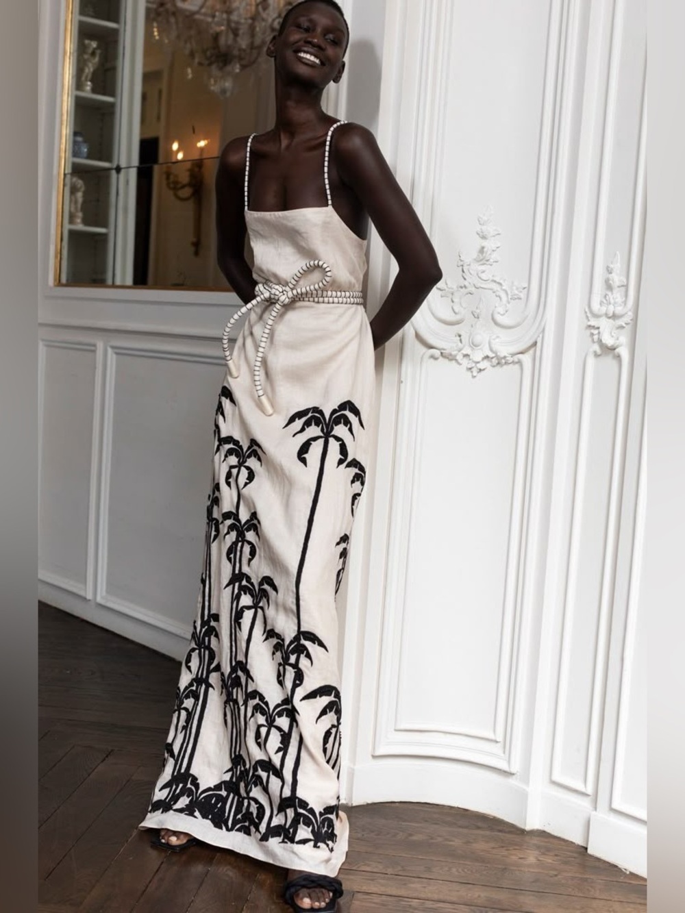 Johanna Ortiz Salonniere embroidered belted linen maxi dress